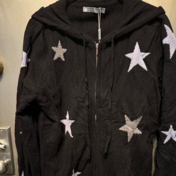 ZIP UP STAR CASHMERE SWEATER HOODIE BLACK/CORNFLOWER - Picture 5 of 16